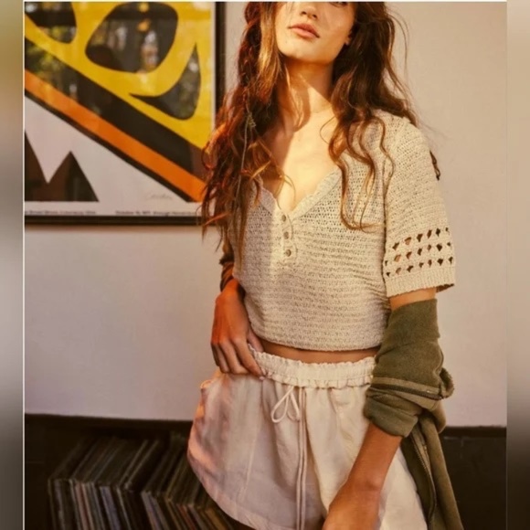 Free People Bree Pullover Crochet Top in Summer Khaki - Picture 2 of 7